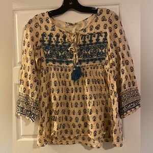 BNWT Mira Bohemian Beige and Blue Women's Top